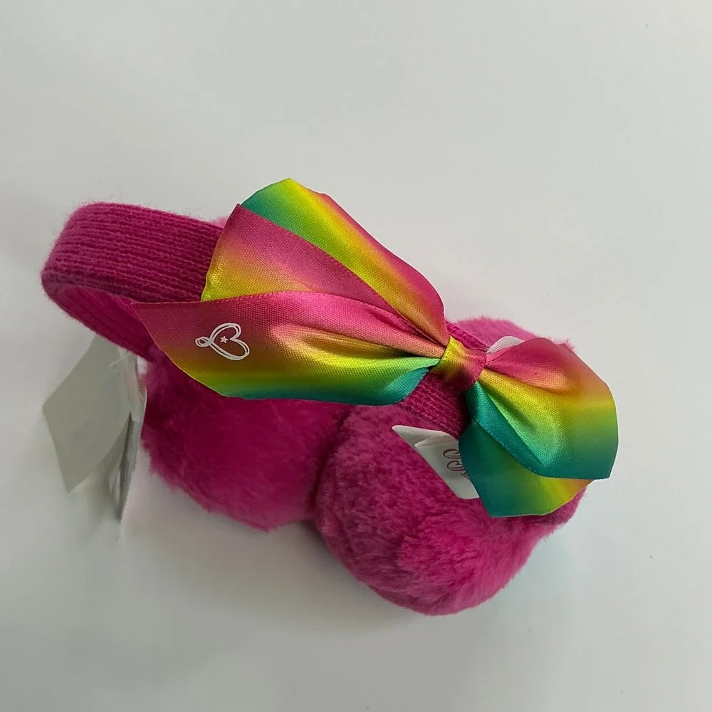 JoJo Siwa Pink Earmuffs Girls One Size Rainbow Bow Faux Fur JJFE2371TG